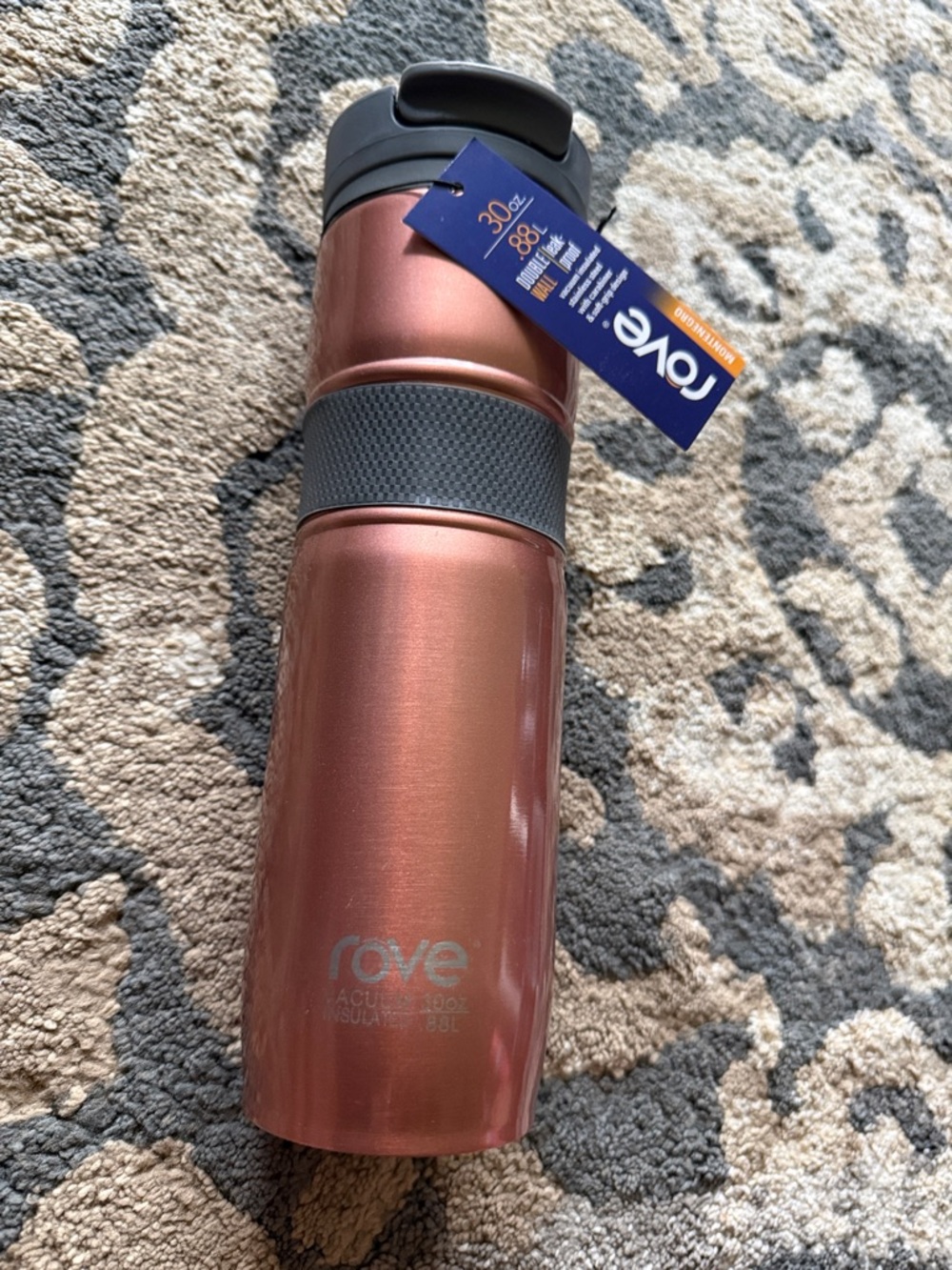 ROVE Rose Gold Stainless Insulated Travel Bottle with Gray Grip